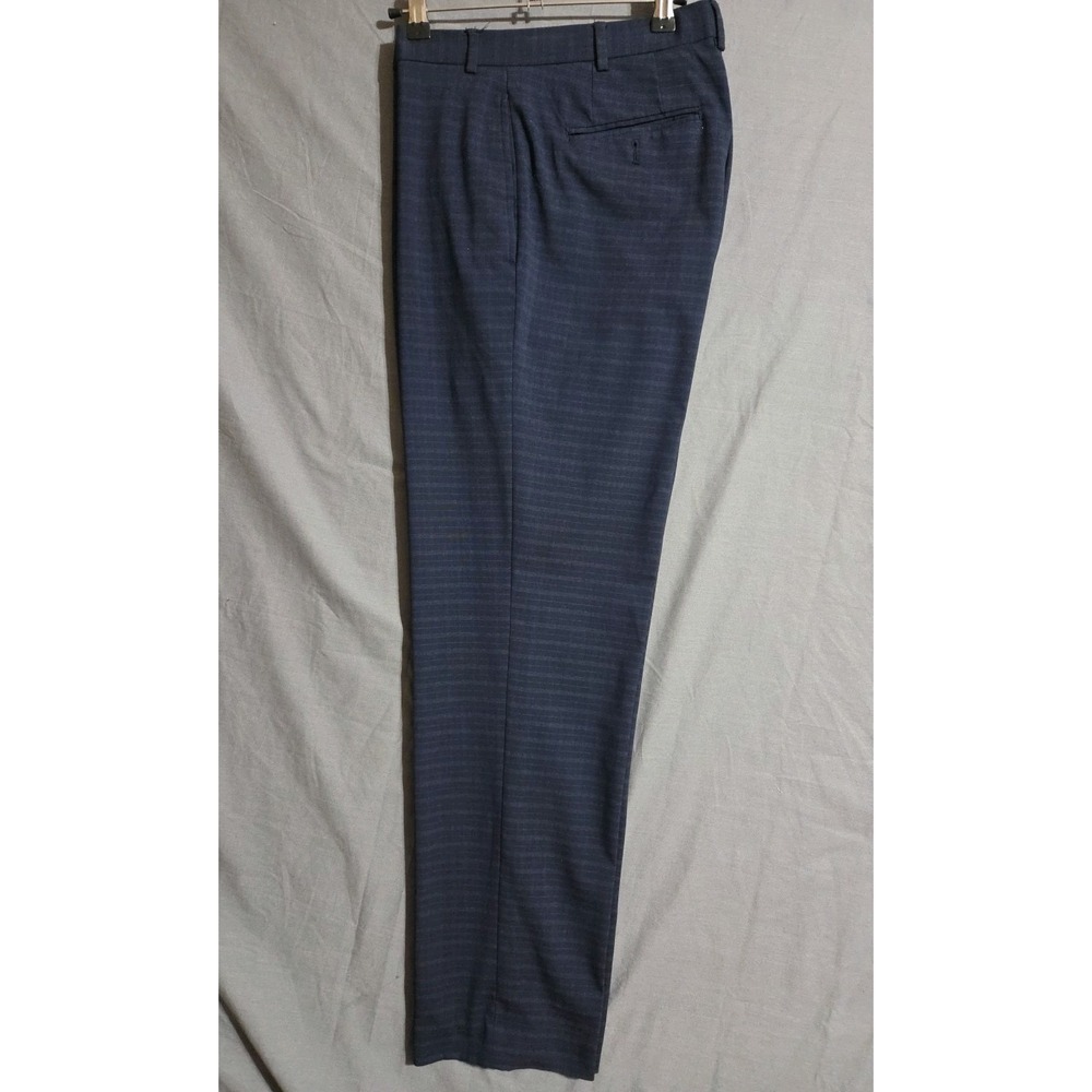 Ralph Lauren Men's Flat Front Dress Pants Trousers 38x32 Navy Blue Windowpane
